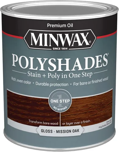 Minwax PolyShades Tinte de Madera + Acabado de Poliuretano – Cuarto, Roble Misión, Brillo Mission Oak