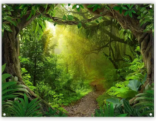 Miniatura 10 de Telón de fondo de fotografía de bosque de selva tropical de 7 x 5 pies, paisaje natural, safari, decoración de fiesta para niños y adultos