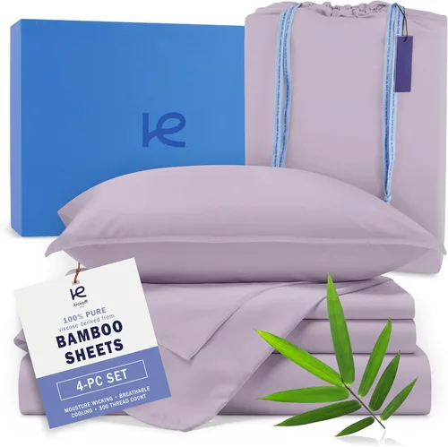 Miniatura 13 de Kickoff Sábanas de bambú de viscosa tamaño King, 4 piezas, 100% viscosa de bambú orgánico, juego de sábanas refrescantes tamaño King, ropa de cama