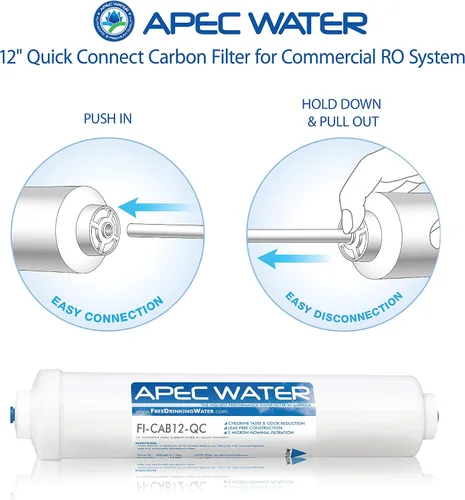 Miniatura 3 de APEC FI-CAB12-QC - Post-filtro de carbono en línea de grado comercial de 12 pulgadas con salida de 3/8 pulgadas para sistema de filtro de agua