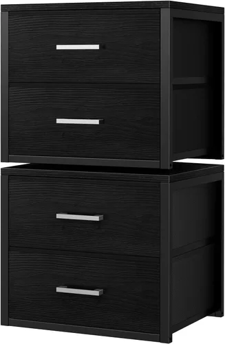 BOLUO Cajones de Almacenamiento Apilables Organizadores de Armario y Almacenamiento de Tela Negro Cómoda de 2 Cajones para Dormitorio 2 Paquetes