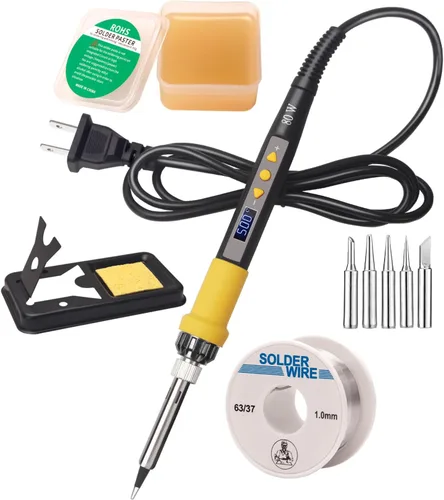 Miniatura 9 de LDK Kit de soldador de 60 W, pistola de soldadura eléctrica de temperatura ajustable, herramientas de soldadura con interruptor de 11 en 1