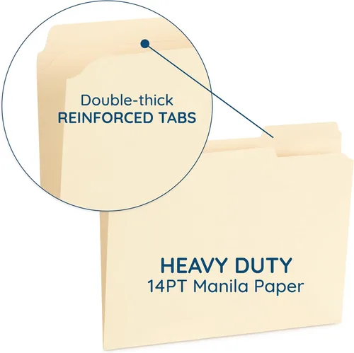 Miniatura 4 de 100 carpetas de archivos resistentes Blue Summit Supplies tamaño carta con pestañas reforzadas de corte 1/3, papel manila grueso de 14 puntos