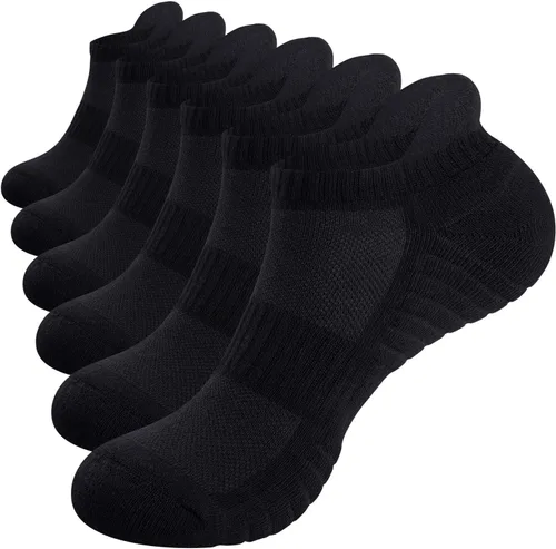 TANSTC Mens Socks, 6 Pairs Anti-Blister Cushioned Breathable Running Cotton Socks, Athletic Ankle Sports Socks