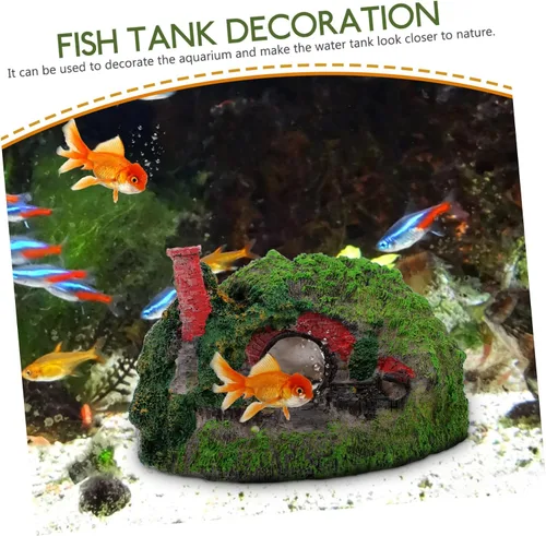 Miniatura 9 de balacoo Decoración de acuario Hobbit House Resina Betta Escondite Cueva Rockery Accesorios de paisajismo Decoración Hobbit Decoración de pecera