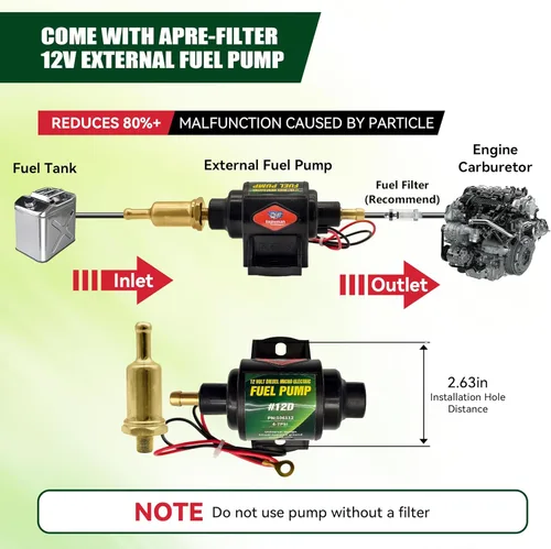 Miniatura 4 de 12D Bomba de combustible eléctrica diesel micro universal de 5/16 pulgada de entrada y salida 12V 1-2 A, 35 GPH, 4-7 PSI 4-7PSI 35 GPH para diesel