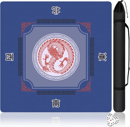 Miniatura 11 de Alfombrilla Mahjong con bolsa de transporte y 3 dados, 31.5 x 31.5 pulgadas, cubierta de mesa Mahjong con reducción de ruido, alfombrilla de juego