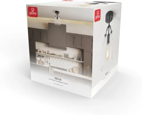 Miniatura 8 de GLOBE Electric 66000080 Lámpara de techo empotrada de 1 luz, negro mate, pantalla de vidrio angular, accesorios de iluminación de techo