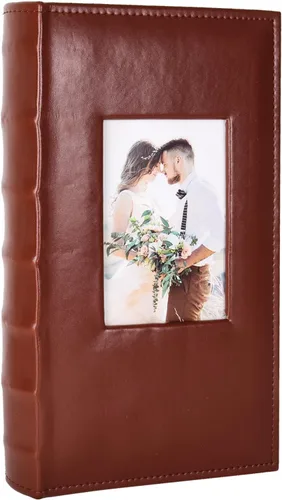 Miniatura 80 de Álbum de Fotos 4x6 para 300 Fotos Cubierta de Cuero PU Página Interior Negra para Álbumes de Boda Libro de Fotos Familiar Bebé Aniversario Bolsillo