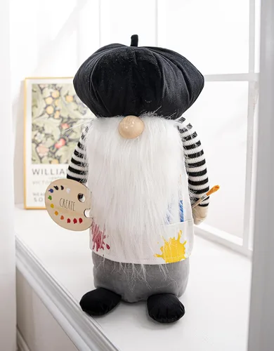 Miniatura 3 de Rae Dunn Gnomo Artista Creador – Gnomo de peluche con paleta de pintura, sombrero de artista, pinceles y delantal de pintura – Decoración de gnomo