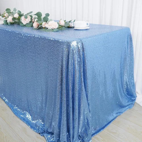 Miniatura 3 de SquarePie Mantel de lentejuelas de 60 x 102 pulgadas, azul bebé brillante, mantel de mesa para bodas y fiestas