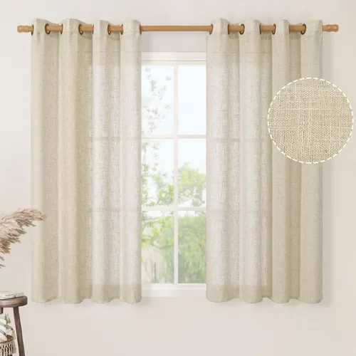 Miniatura 41 de LAMIT Cortinas de lino sintético para dormitorio, paneles filtrantes de luz, cortinas de lino con protección de privacidad con ojales para ventanas