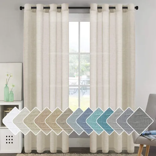 Miniatura 125 de H.VERSAILTEX Cortinas de 96 pulgadas de largo, cortinas de lino/cortinas transparentes de mezcla de lino natural/paneles/cortinas para sala