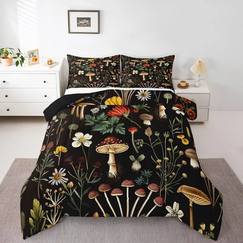 Miniatura 9 de Feelyou Lindo juego de ropa de cama de hongos kawaii tamaño individual para niños y niñas, decoración de hongos salvajes, juego de edredón
