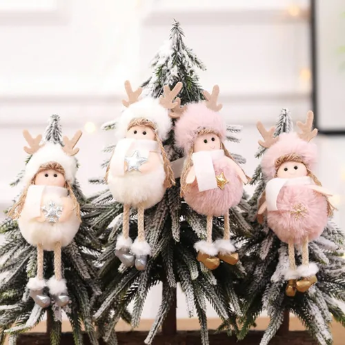 Miniatura 3 de Adornos de Navidad Ángel Ornamento Muñeca de Navidad Colgante Rosa para Decoración de Árbol 4pcs