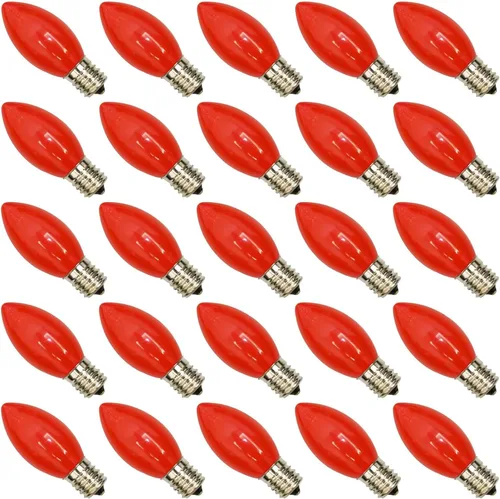 Miniatura 15 de Paquete de 25 bombillas LED transparentes C7, bombillas de repuesto de Navidad con base de candelabro E12, bombillas blancas cálidas inastillables