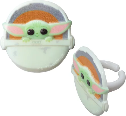 Miniatura 2 de DECOPAC Star Wars The Mandalorian The Child Anillos, decoraciones para cupcakes, adornos para pasteles seguros para alimentos, paquete de 24