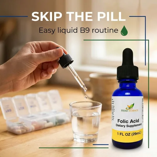 Miniatura 3 de Suplementos líquidos de vitamina B9 ácido fólico – VIT B gotas para el cerebro y la función digestiva, apoyo hepático – sin gluten, sin OMG, vegano