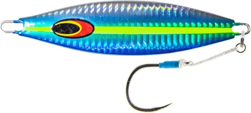 Miniatura 2 de Nomad Design The Buffalo Flash Fall Slow Pitch Jig, con gancho de asistencia BKK súper fuerte y afilado Franja plateada brillante