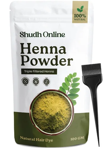 Shudh Online Polvo de henna pura para tinte de color y piel - Rajasthani Mehndi natural triple tamizado (3.5 oz 3.53 oz) Tinte Natural Gena Para el