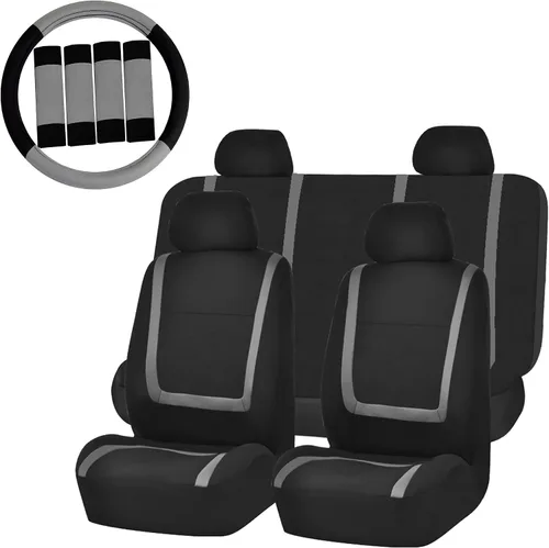 Miniatura 14 de FH GROUP FH-FB032114 fundas de asientos de automóvil de tela lisa exclusivas con funda de volante FH GROUP FH2033 y almohadillas de cinturón