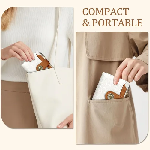 Miniatura 6 de Icycay Cartera pequeña para mujer, plegable con bloqueo RFID, soporte para tarjetas de crédito, bolsillo con cremallera para monedas, piel