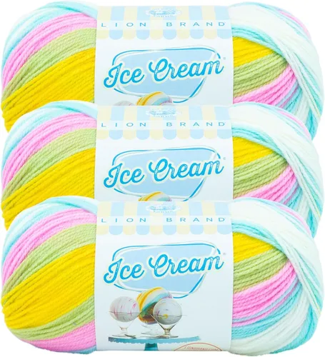 Miniatura 49 de Lion Brand Yarn, Hilo para Bebé Ice Cream para tejer, ganchillo y manualidades, Baseball Nut, 1 paquete, fibra acrílica colorida de peso DK