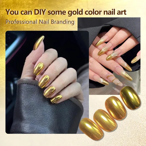 Miniatura 8 de Espejo holográfico dorado cromado polvo para uñas efecto brillantina, lentejuelas de polvo metálico, gel UV, pigmento de polvo cromado para uñas