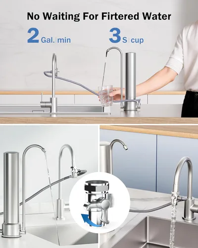 Miniatura 6 de Frizzlife Sistema de filtro de agua de encimera SS99, filtro de agua de acero inoxidable de 6 etapas certificado NSF 42 y 372 para grifo