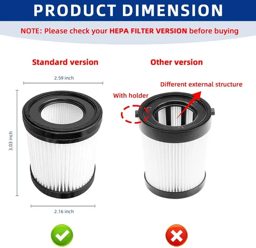 Miniatura 4 de Filtro de repuesto para aspiradora compatible con aspiradoras Fabuletta FSV001/FSV101, Girnoor G160/G165, Lubluelu 202, Oraimo OSV-102, VacLife