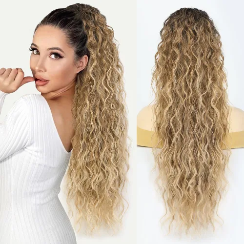 Miniatura 25 de Extensión de cola de caballo con cordón, extensión de cola de caballo larga y rizada para mujeres negras, extensiones de cabello negro de 26