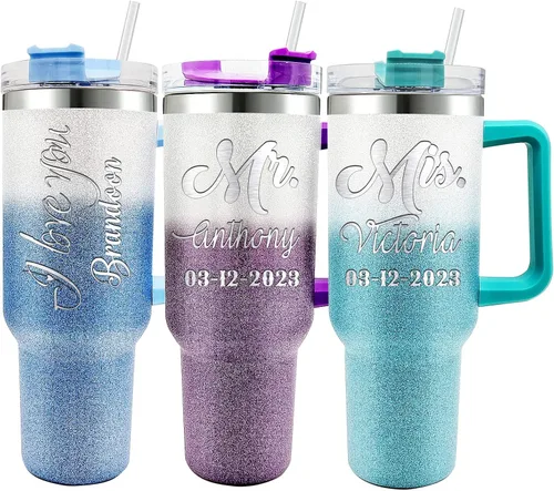 Miniatura 18 de Vaso personalizado – Grabado con láser con nombre, vaso delgado de acero inoxidable personalizado de 20 onzas con tapas y pajitas 19 colores y 16