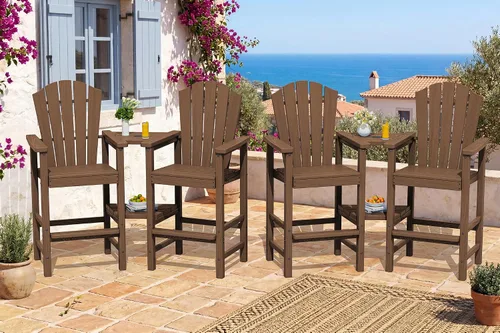 Miniatura 17 de KINGYES Aruba - Juego de 4 sillas Adirondack altas de HDPE con bandejas de conexión dobles, silla Adirondack de altura de barra en relieve para 2