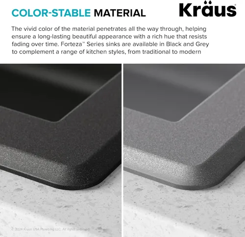 Miniatura 11 de Kraus Forteza - Fregadero de cocina de doble seno 50/50 de granito de instalación empotrada/sobre encimera, 33 pulgadas, color negro (KGD-52BLACK)