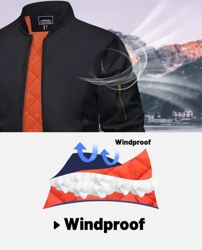 Miniatura 5 de KEFITEVD Chaqueta para hombre, estilo casual, resistente al viento, chaquetas de bombardero con cremallera completa, chaquetas de invierno