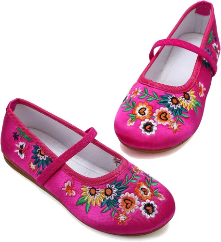 Encanto - Zapatos de disfraz de Mary-Jane, zapatos planos de punta redonda, cuña baja, zapatos de ballet con bordado floral para niñas, Halloween,