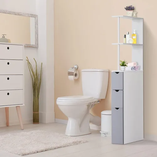 Miniatura 7 de HOMCOM Armario de almacenamiento de baño de 54 pulgadas de alto, torre de lino independiente con estante de 2 niveles y cajones, organizador de piso