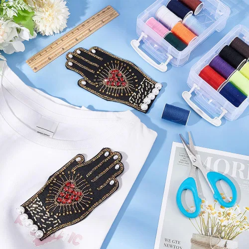 Miniatura 4 de INFUNLY Parches de diamantes de imitación con cuentas de corazón a mano, parches bordados para coser en parches de corazón de cristal para ropa