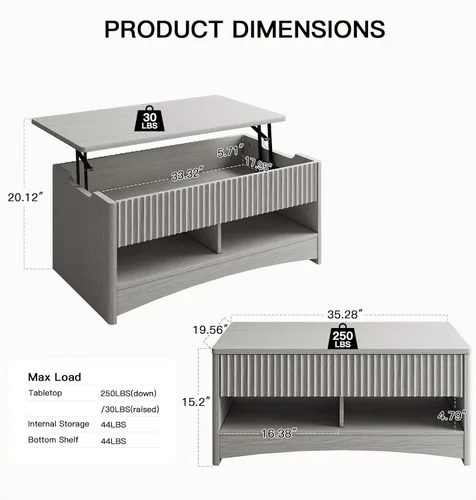 Miniatura 2 de Amada - Mesa de centro elevable con almacenamiento, mesa central moderna con compartimento oculto, mesas de centro rectangulares para sala de estar