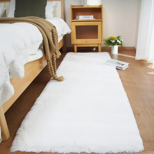 Miniatura 45 de Ghouse Alfombra ultrasuave de pelo sintético de conejo, alfombras lavables a máquina para dormitorio, alfombras esponjosas para sala de estar, Blanco