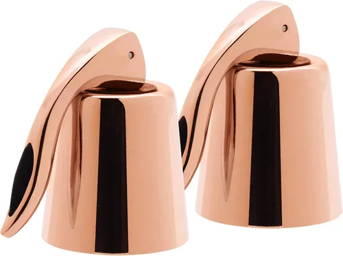 OGGI Juego de 2 tapones para botellas, chapado en cobre, elegantes tapones para guardar vino con palancas herméticas para sellar vino, chapado en