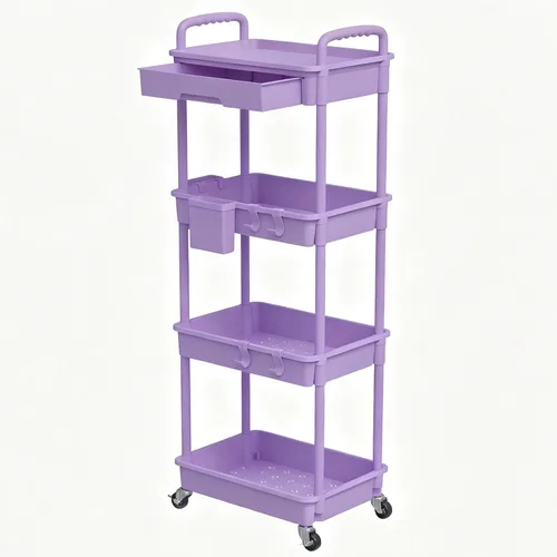 Miniatura 10 de Carrito rodante de 3 niveles con cajón, carrito de servicio REBECAT hecho de organizador de almacenamiento multifuncional para cocina, baño, sala