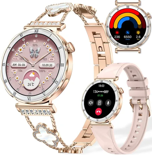 Reloj inteligente para mujer, pantalla AMOLED HD de 1.19 pulgadas, reloj inteligente para mujer, rastreador de actividad física con monitor de Oro
