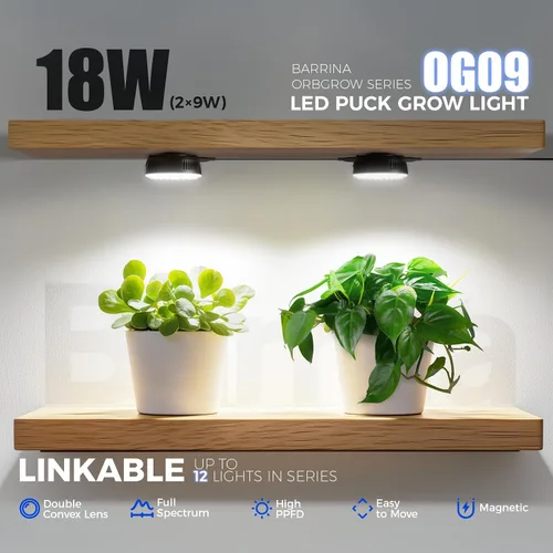 Miniatura 3 de Barrina Orbgrow OG09 Luz de Crecimiento Puck, 5000K 18W (2 x 9W, Equivalente a 270 Vatios), Luz de Espectro Completo para Plantas