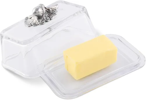 Miniatura 2 de Arthur Court Mantequillera de vidrio con tapa con perilla de bellota, diseño clásico de 2 piezas, tapa y sostiene un palo estándar de mantequilla