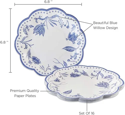 Miniatura 5 de Kate Aspen Blue Willow - Platos decorativos de papel prémium de 7 pulgadas (peso de 350 GSM, juego de 16), perfectos para despedidas de soltera