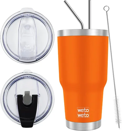 Miniatura 8 de WETOWETO - Vaso de 30oz, taza de viaje con aislamiento al vacío de acero inoxidable, taza de café y agua con recubrimiento en polvo de doble pared