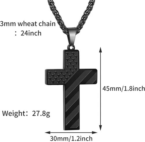 Miniatura 5 de DuoDiner Collar de cruz de 24 pulgadas para hombres, niños, niños, versículo bíblico, colgante de bandera estadounidense, bautismo, joyería