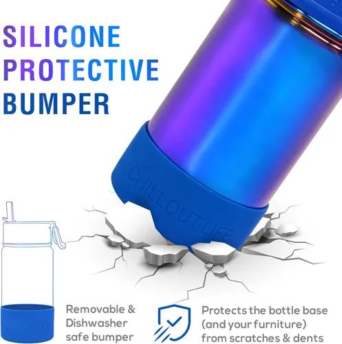 Miniatura 5 de CHILLOUT LIFE Botella de agua aislada para niños de 12 onzas para la escuela con tapa con pajilla, a prueba de fugas y bonitas calcomanías Azul