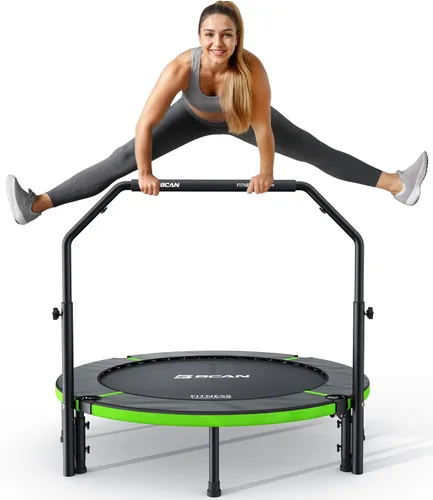 BCAN SP3 40"/48" Foldable Mini Trampoline, Rebounder Trampoline for Adults, U/T Adjustable Foam Handle, Exercise Rebounder for Adults Indoor/Garden